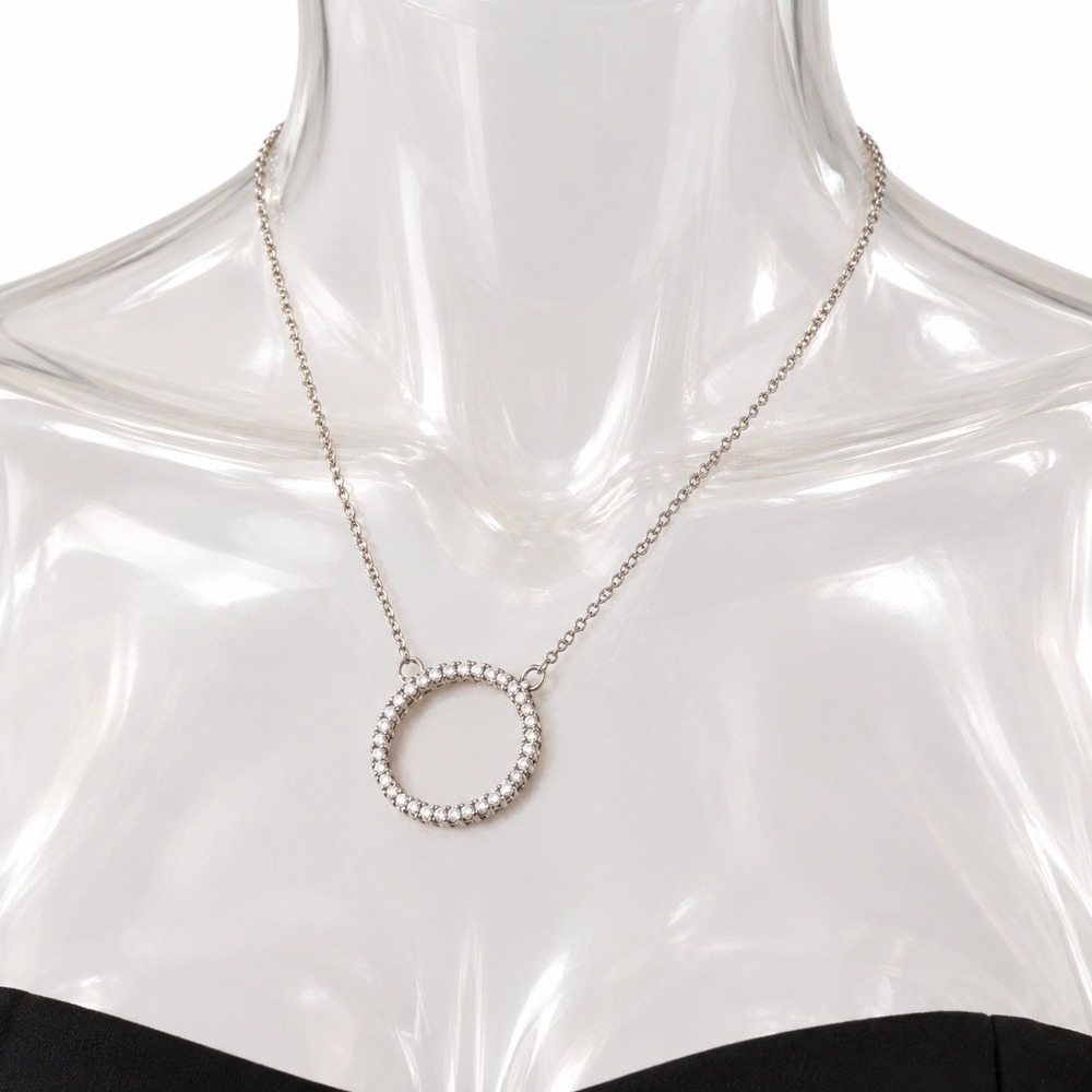CZ Diamond Circle Pendant silver Necklace SKUJ039